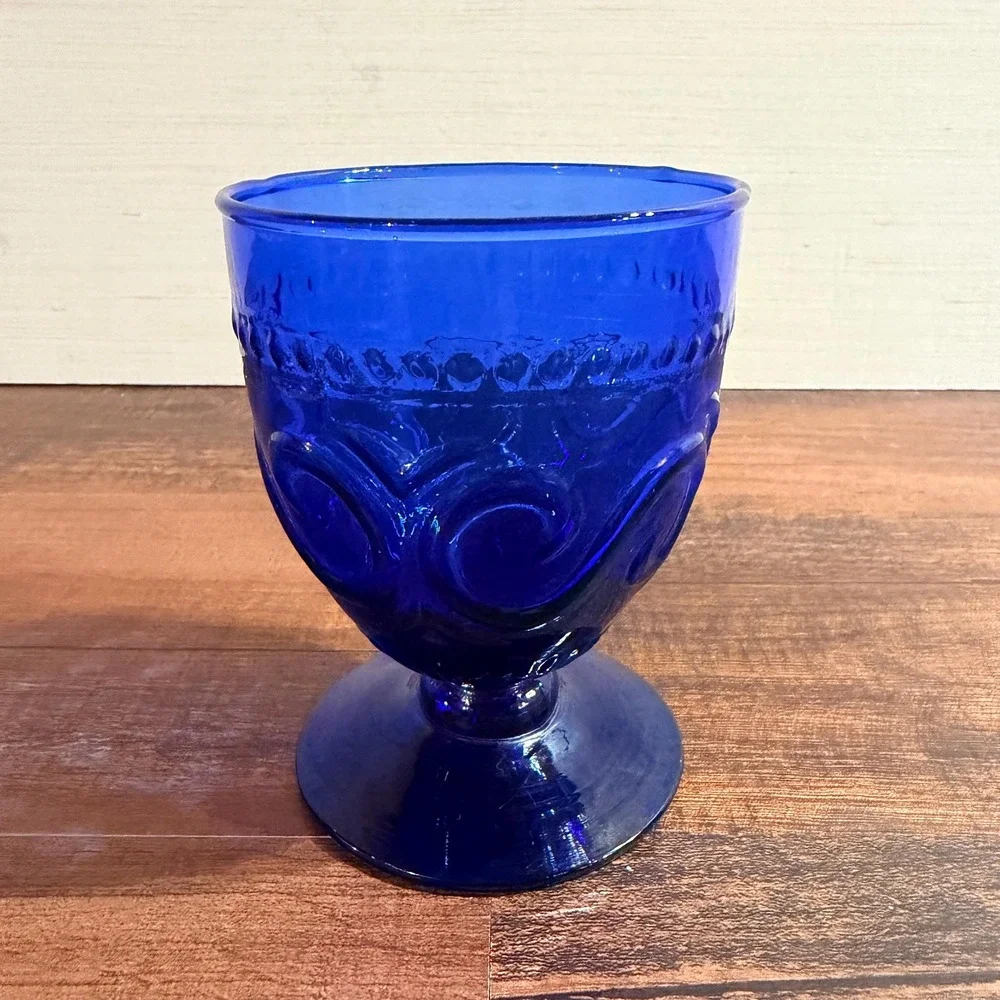 VTG Cobalt Blue Moon & Star Footed Juice Glass 4.5